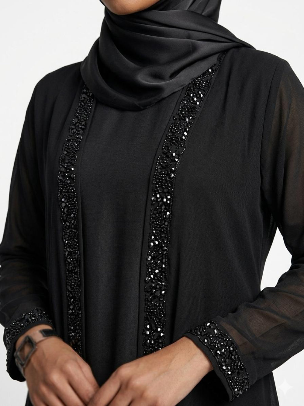 Premium Black Chiffon Abaya with Crystal Work