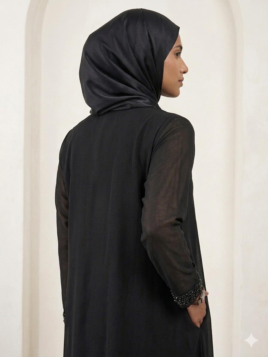 Premium Black Chiffon Abaya with Crystal Work