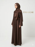 Noir Satin Abaya in Chocolate Brown | Premium Modest Wear Pakistan