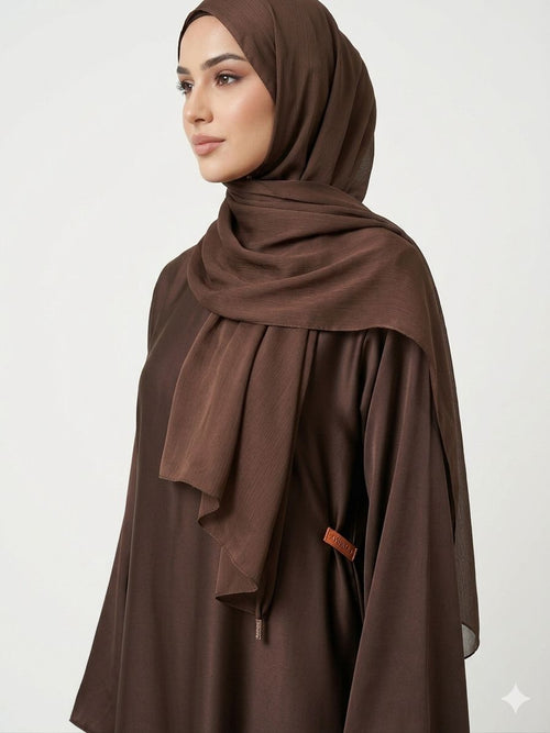 Noir Satin Abaya in Chocolate Brown | Premium Modest Wear Pakistan