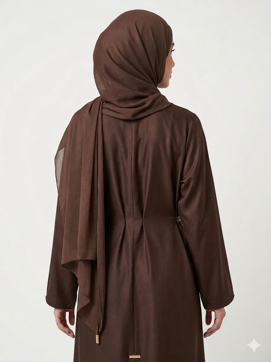 Noir Satin Abaya in Chocolate Brown | Premium Modest Wear Pakistan