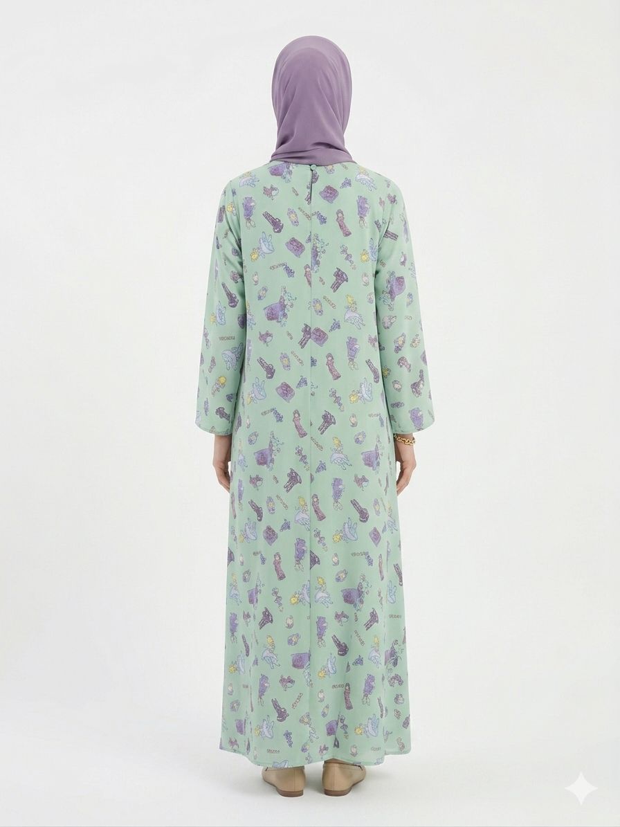 Elegant Mint Printed Modest Abaya for Women