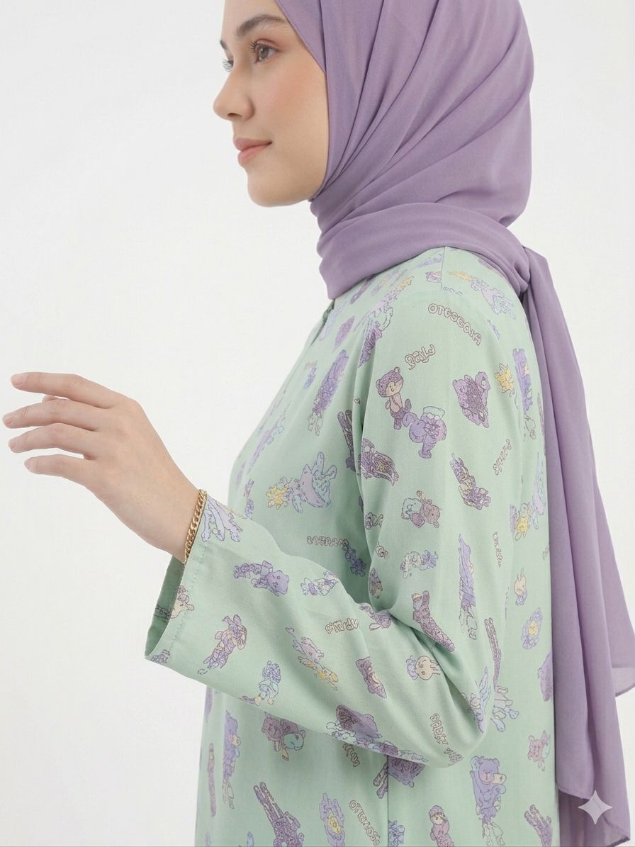 Elegant Mint Printed Modest Abaya for Women