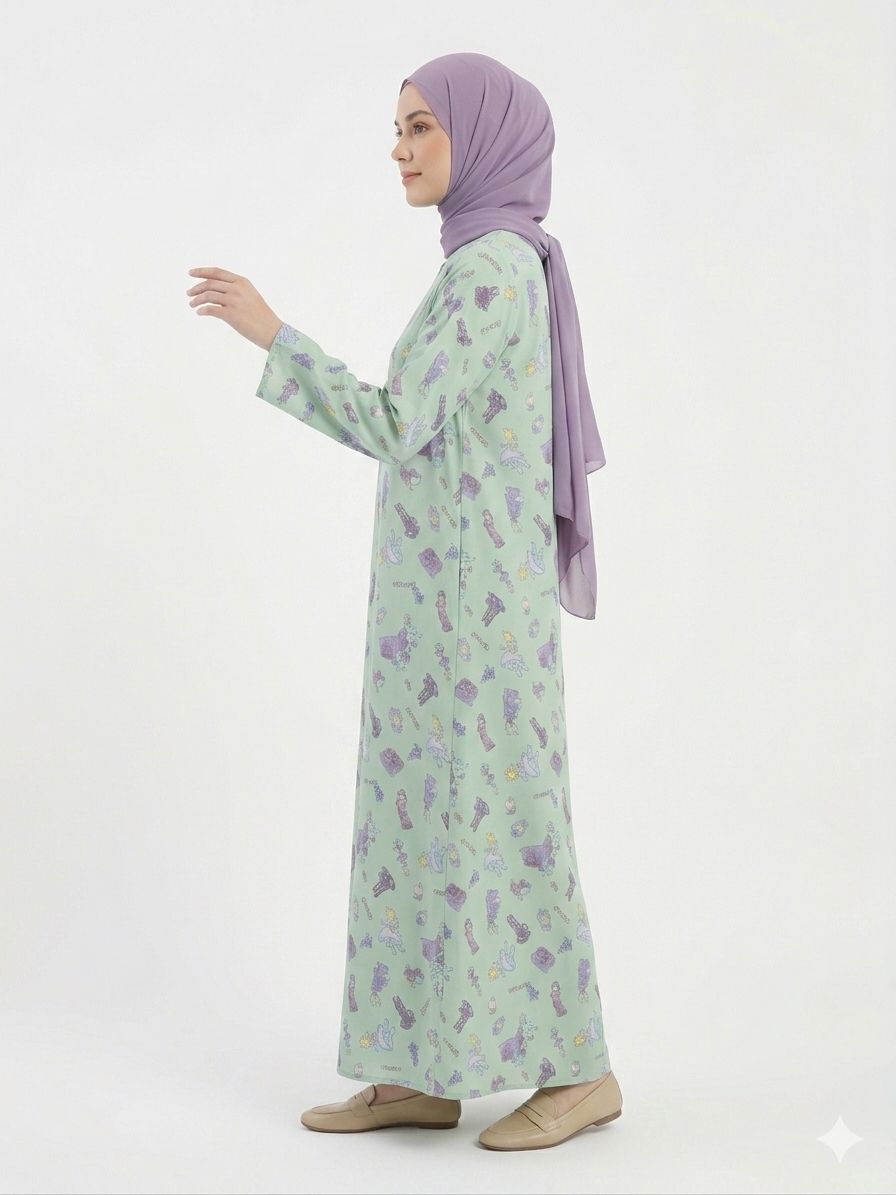 Elegant Mint Printed Modest Abaya for Women