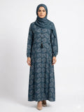 Premium Blue Printed Maxi Abaya for Women