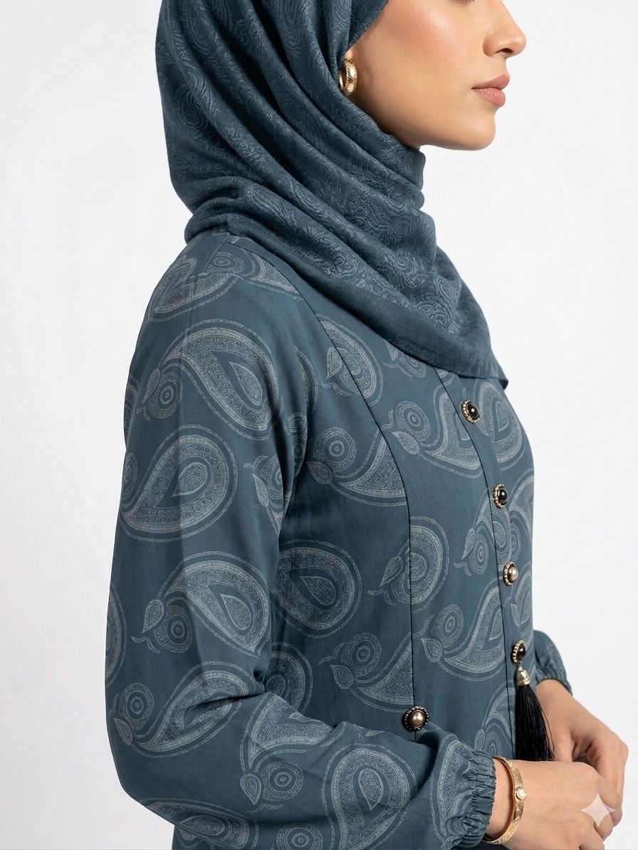Premium Blue Printed Maxi Abaya for Women