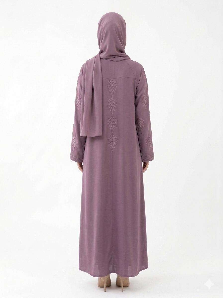 Dusty Mauve Embroidered Abaya for Women – Premium Modest Wear | Zyra Wears