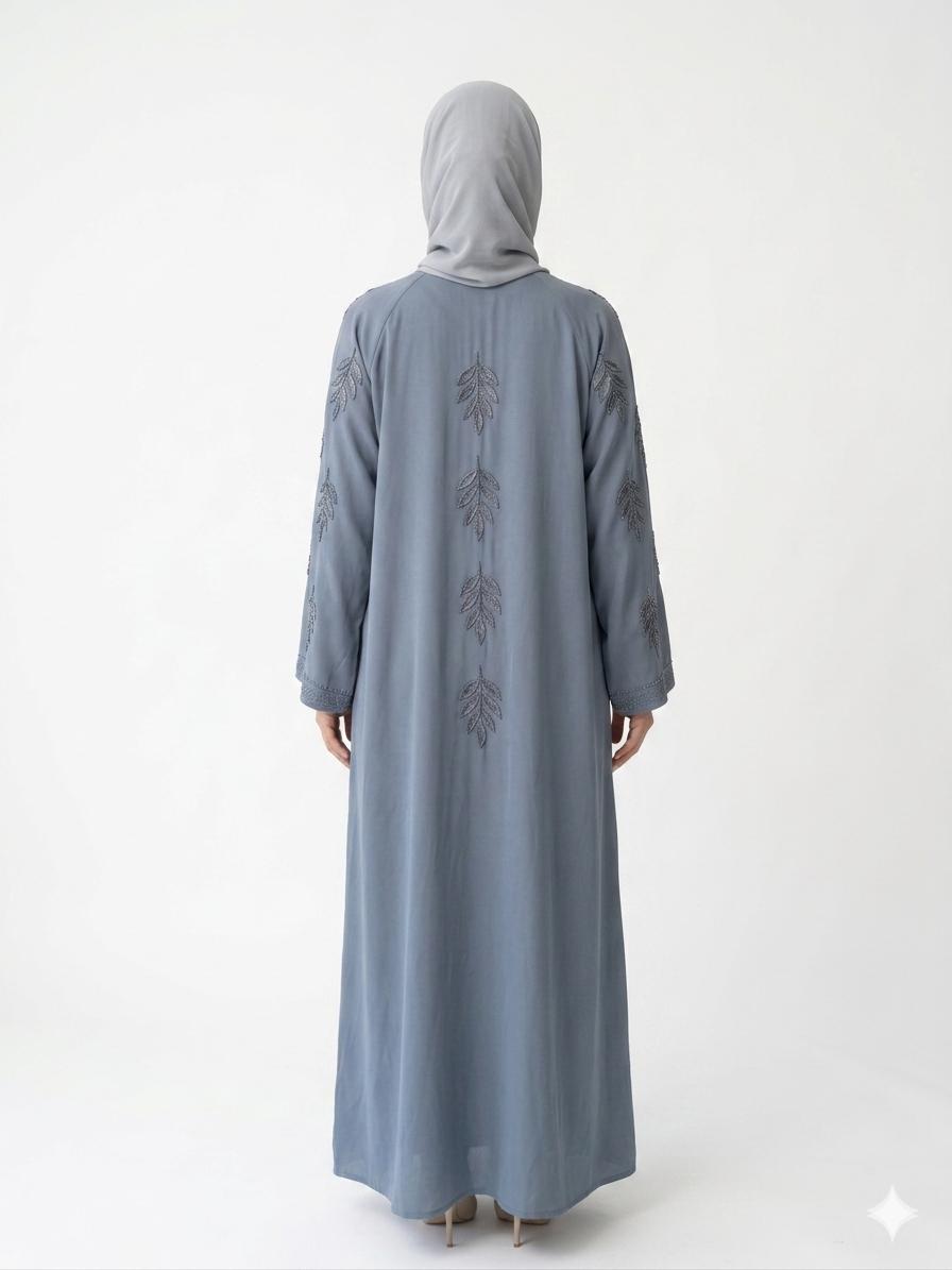 Premium Blue Embroidered Open Abaya for Women | Elegant Modest Wear