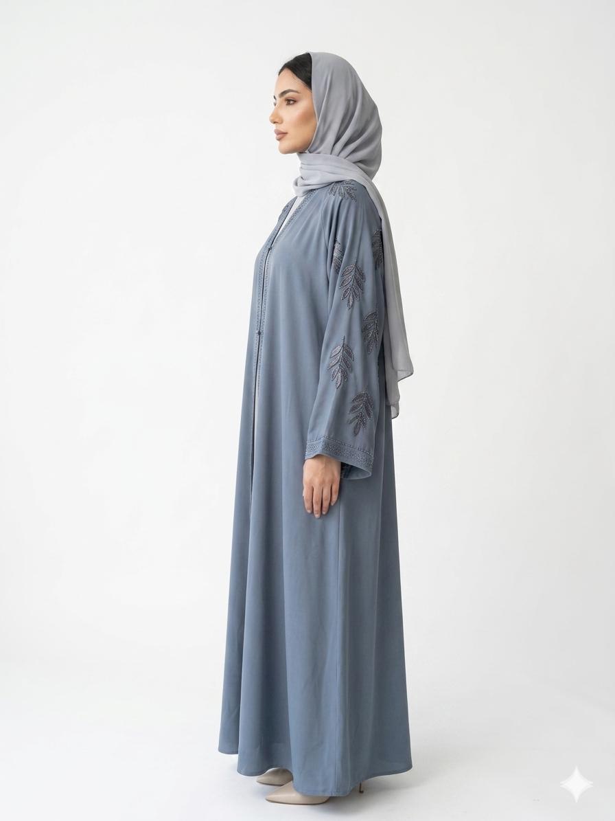 Premium Blue Embroidered Open Abaya for Women | Elegant Modest Wear