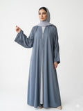 Premium Blue Embroidered Open Abaya for Women | Elegant Modest Wear