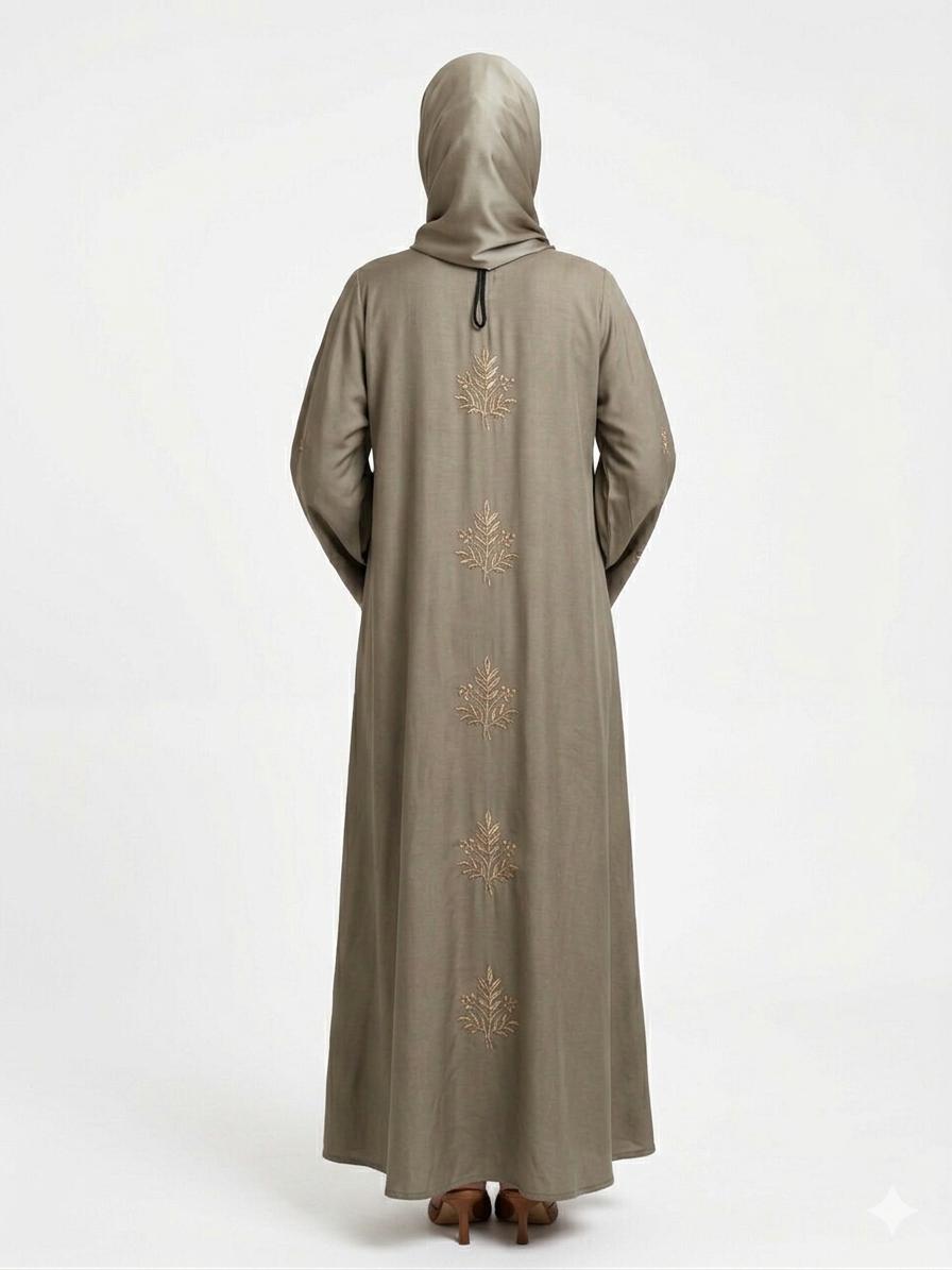 Taupe Embroidered Abaya for Women – Luxury Modest Fashion | Zyra Wears