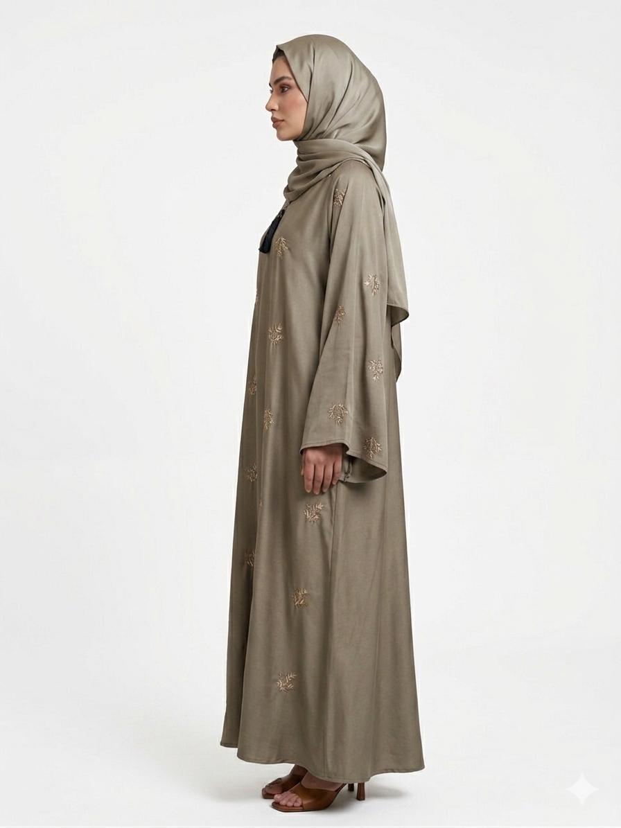 Taupe Embroidered Abaya for Women – Luxury Modest Fashion | Zyra Wears