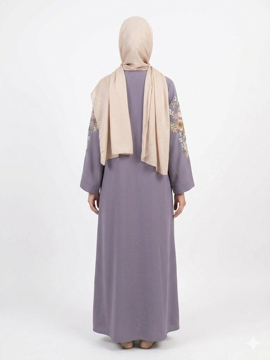 Lavender Floral Sleeve Abaya – Elegant Women's Modest Wear | Zyra Wears