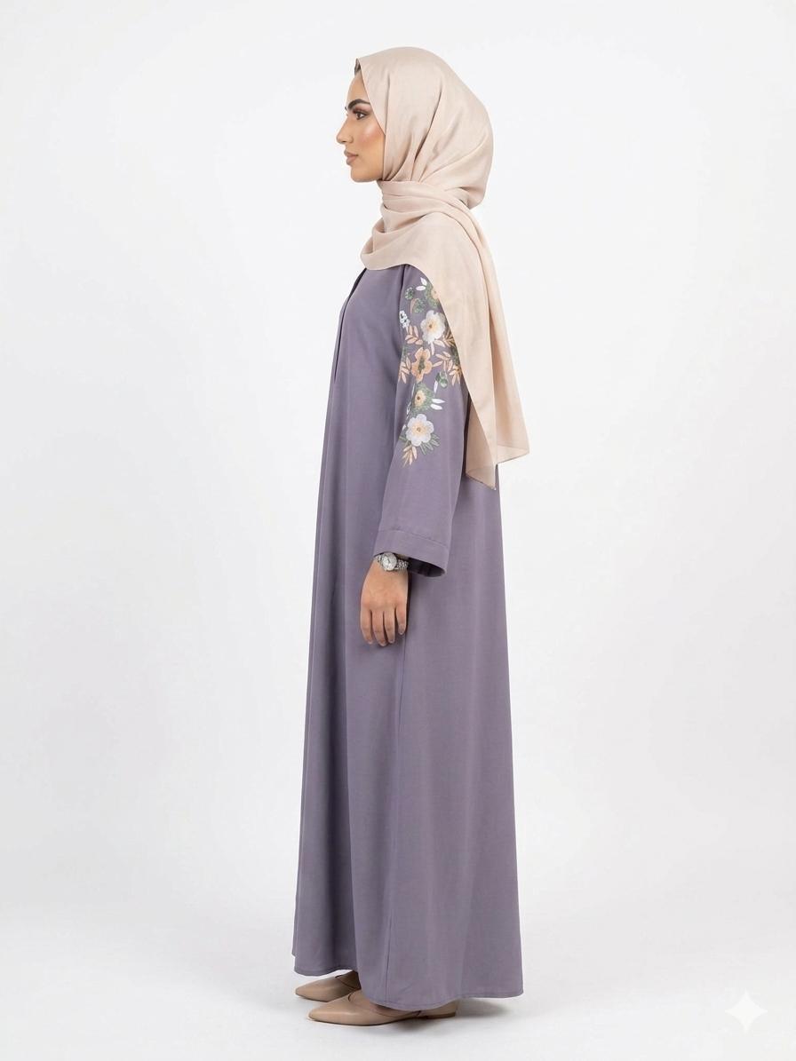 Lavender Floral Sleeve Abaya – Elegant Women's Modest Wear | Zyra Wears