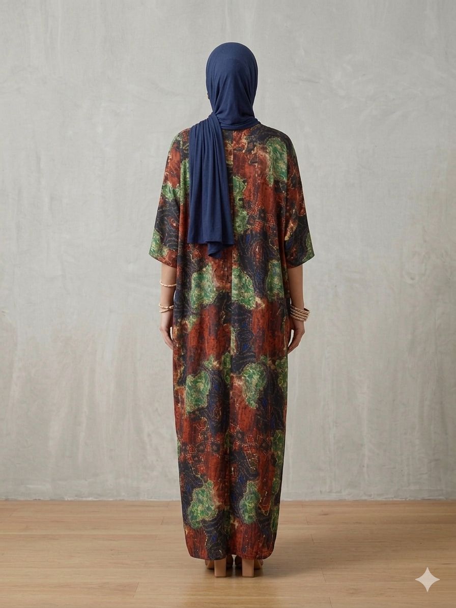 Multicolor Abstract Printed Kaftan Abaya for Women | Premium Modest Fashion