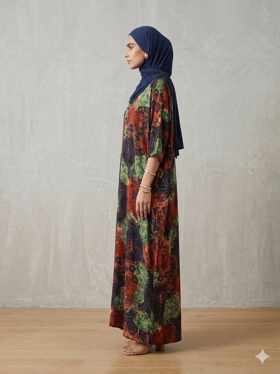 Multicolor Abstract Printed Kaftan Abaya for Women | Premium Modest Fashion