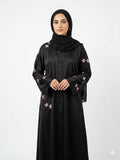 Black Floral Embroidered Open Abaya for Women | Premium Modest Fashion