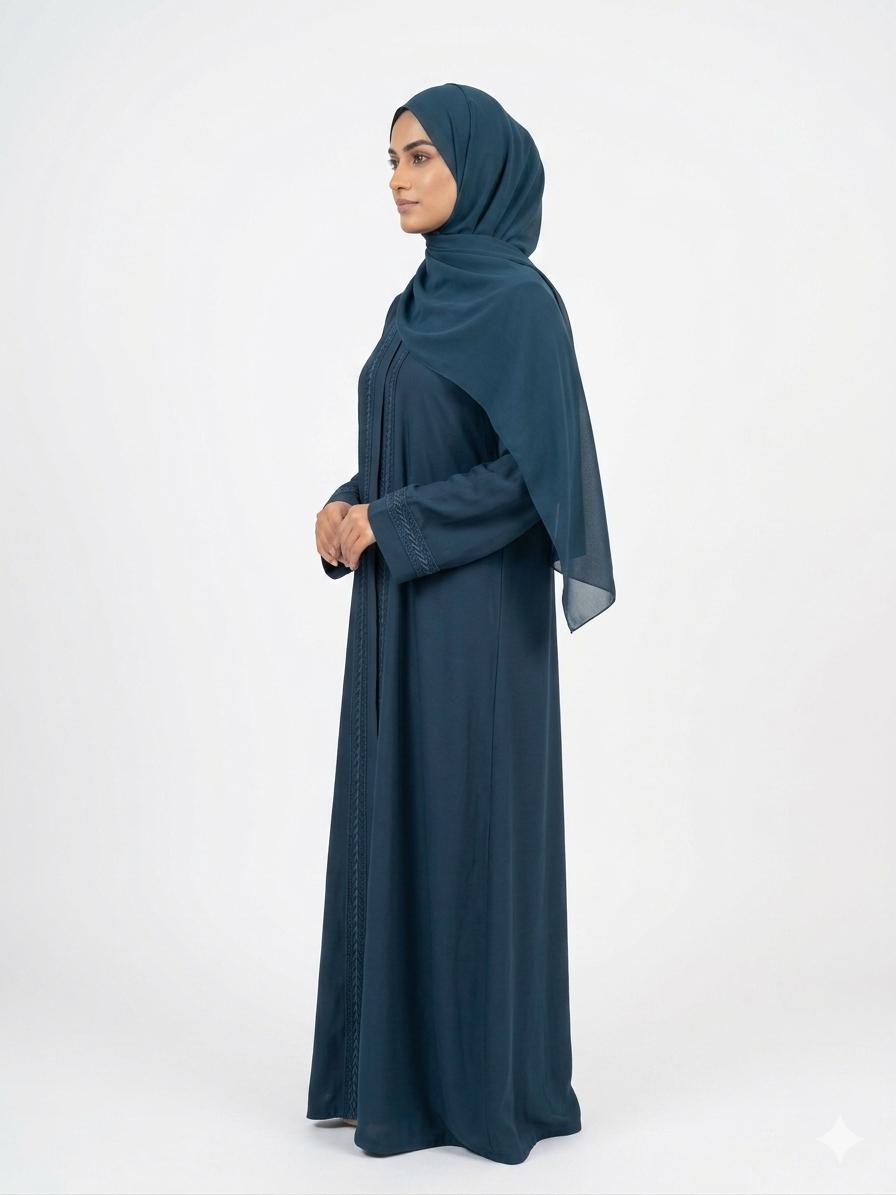 Premium Teal Blue Embroidered Abaya for Women | Elegant Modest Fashion