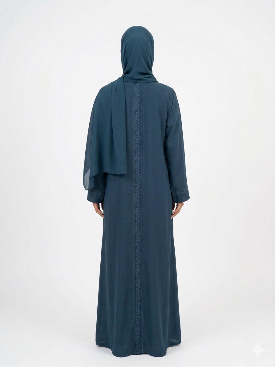 Premium Teal Blue Embroidered Abaya for Women | Elegant Modest Fashion