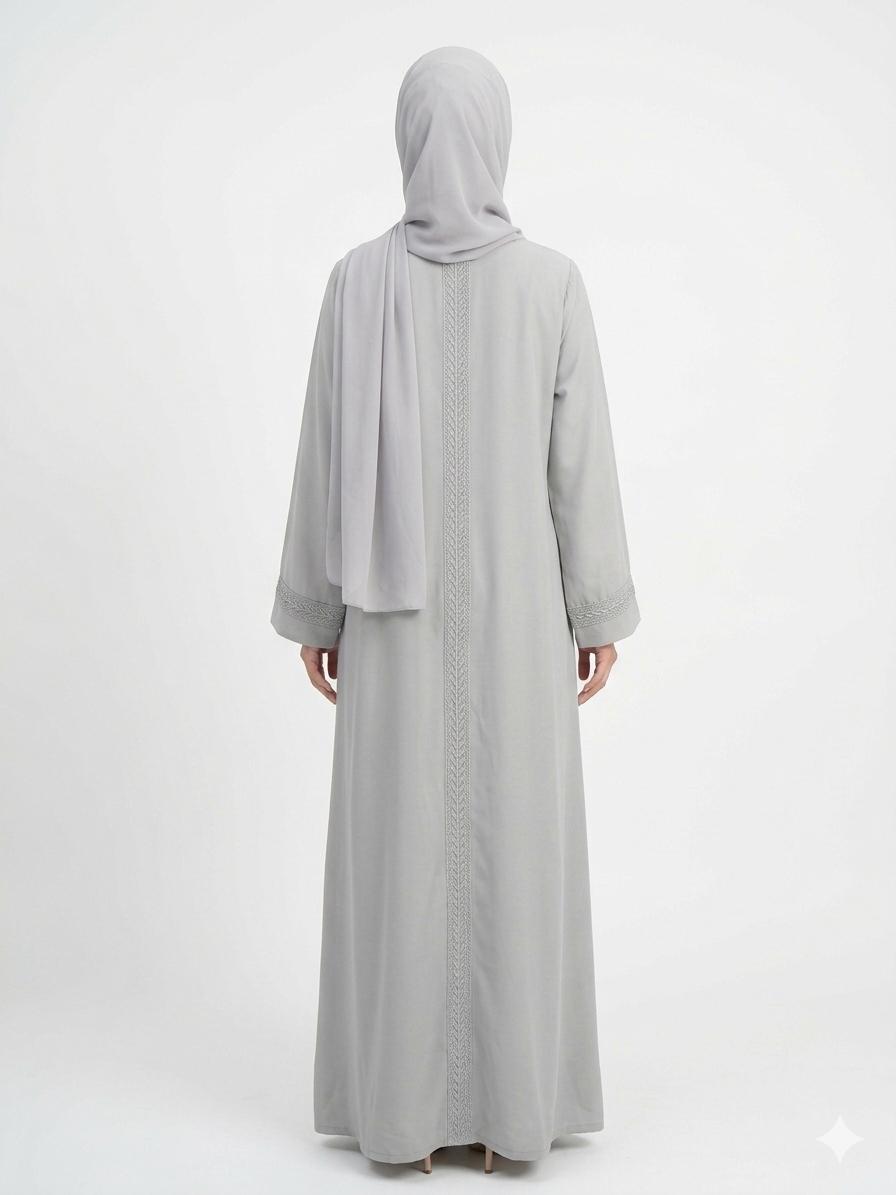 Light Grey Open Abaya Set – Elegant Women's Modest Wear | Zyra Wears