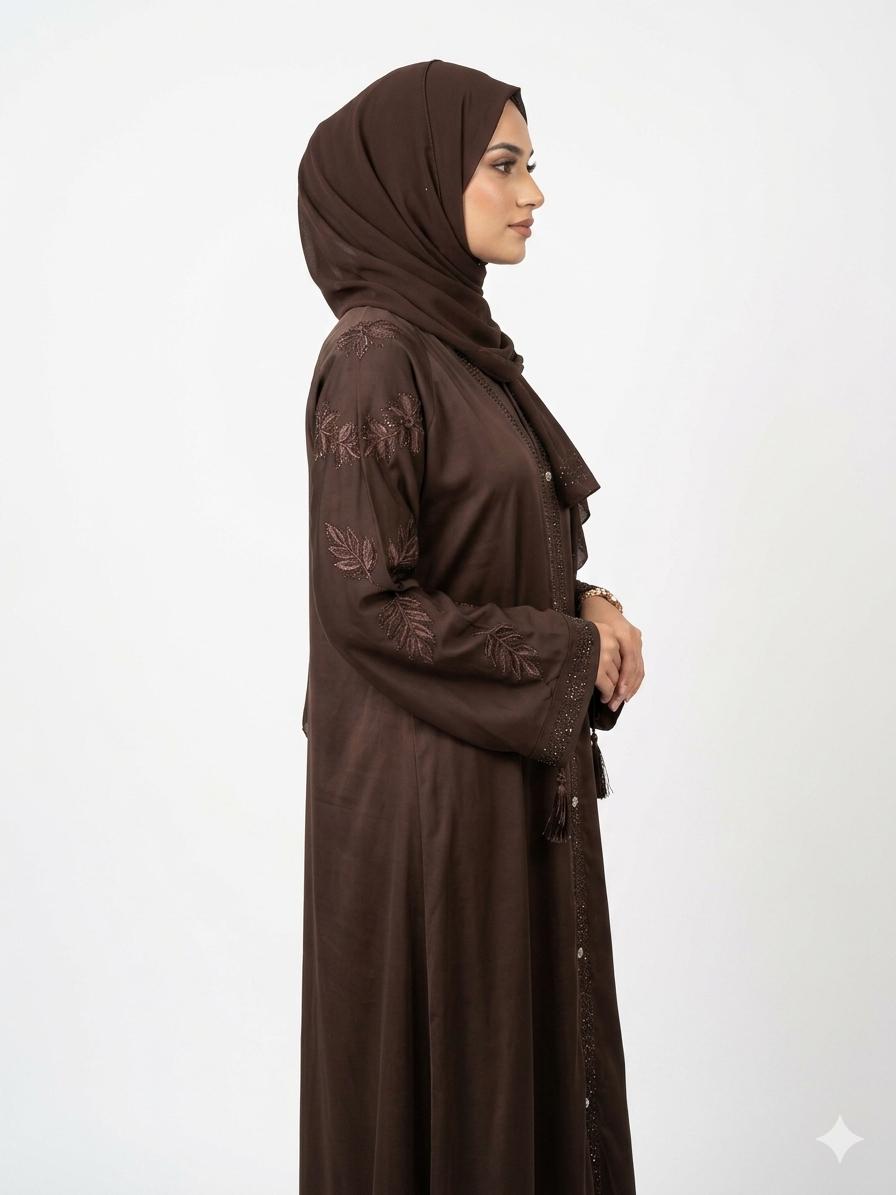 Luxury Chocolate Brown Embroidered Abaya for Women | Elegant Modest Islamic Wear