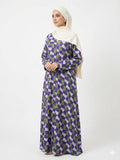 Purple & Green Geometric Printed Abaya – Elegant Modest Wear | Zyra Wears