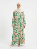Mint Green Floral Printed Abaya – Elegant Women's Modest Wear | Zyra Wears
