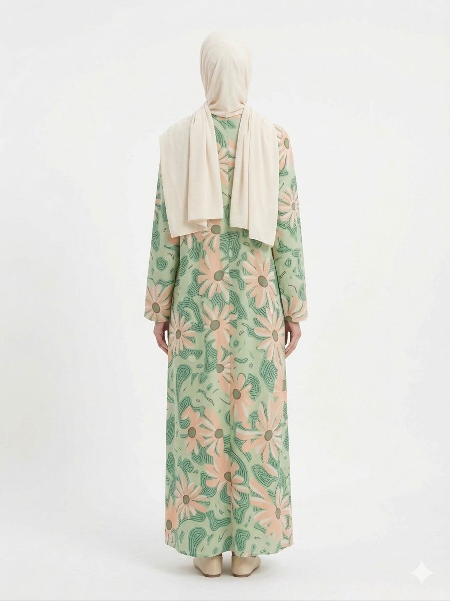 Mint Green Floral Printed Abaya – Elegant Women's Modest Wear | Zyra Wears