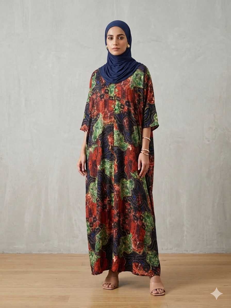 Multicolor Abstract Printed Kaftan Abaya for Women | Premium Modest Fashion