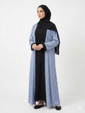 Black & Blue Striped Open Abaya with Inner Dress | Premium Modest Fashion