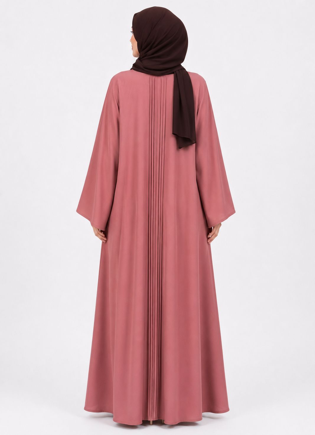 Premium Dusty Rose Pleated Closed Abaya – Elegant Modest Maxi Dress for Women