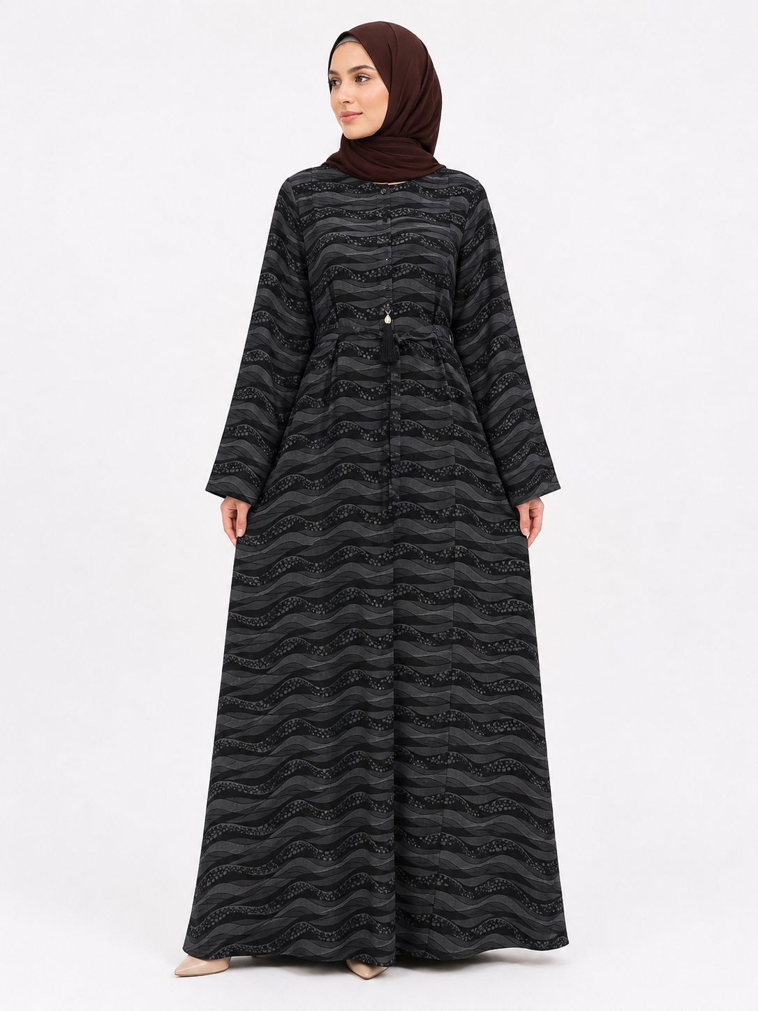 Premium Black Printed Abaya – Elegant Modest Maxi Dress for Women