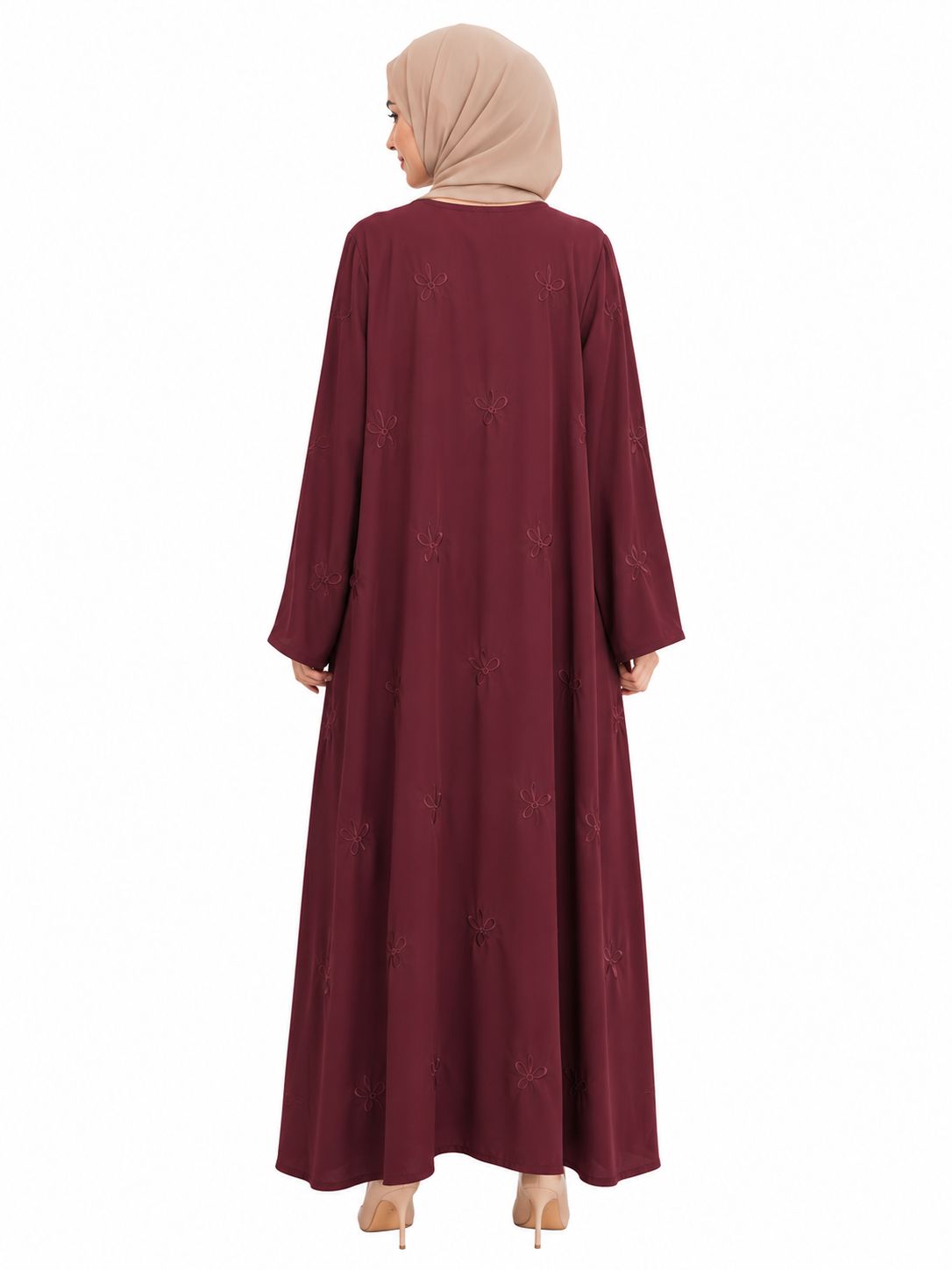 Premium Maroon Embroidered Closed Abaya – Elegant Modest Maxi Dress for Women