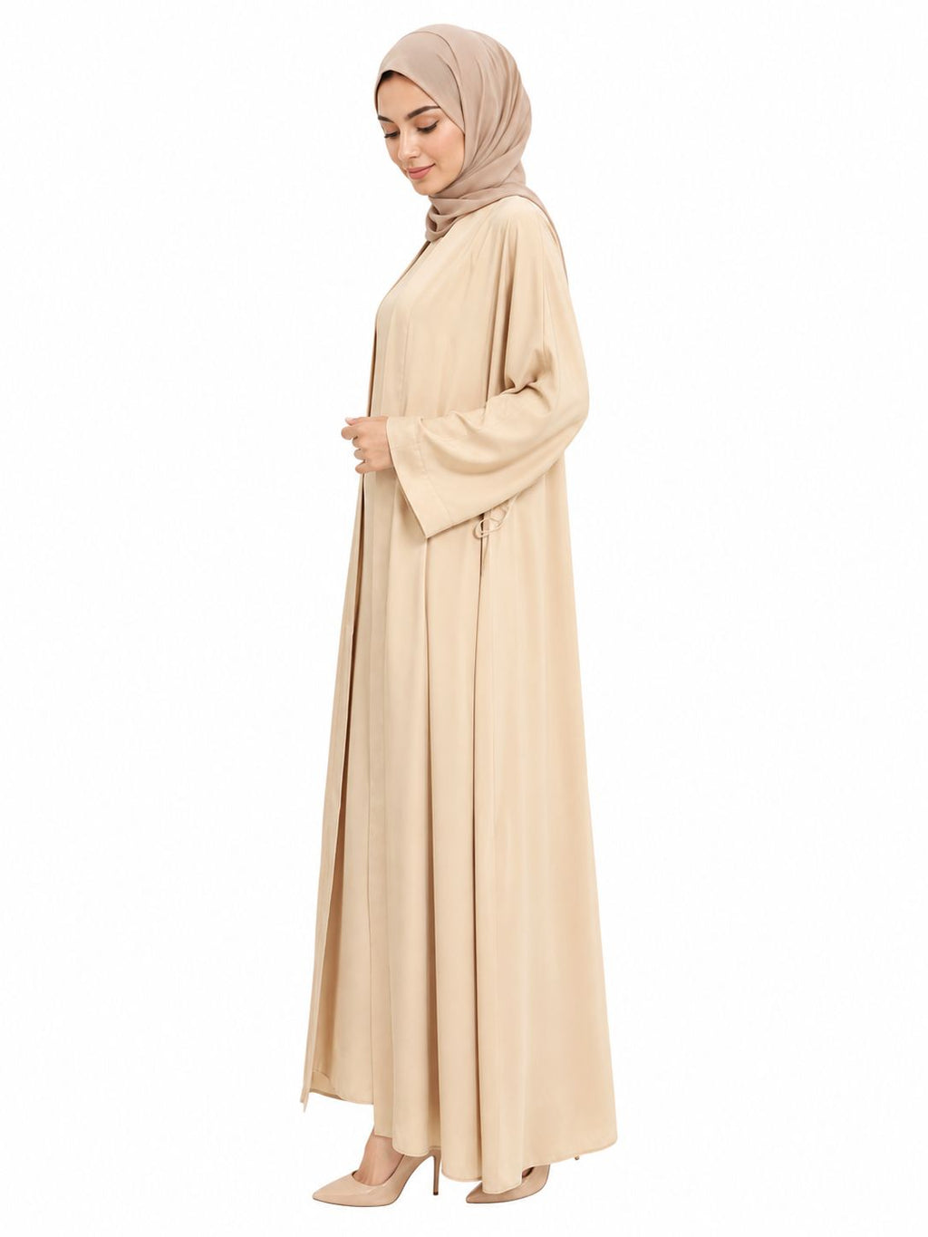 Premium Beige Modest Abaya with Free Matching Hijab – Elegant Islamic Maxi Dress for Women
