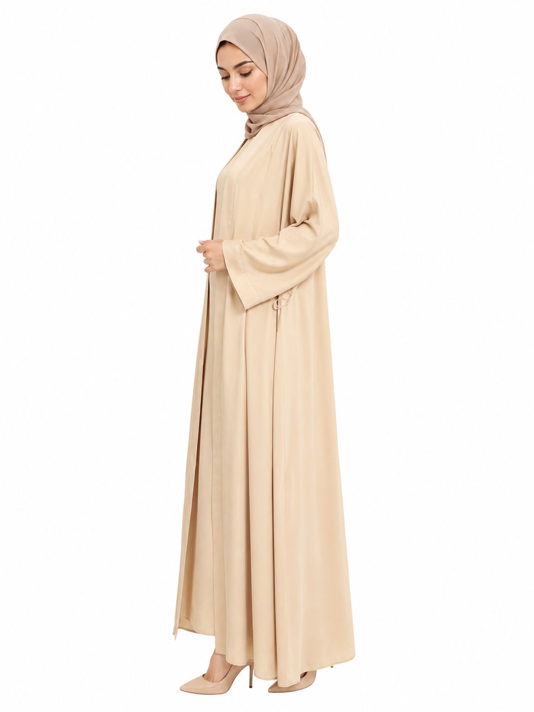 Premium Beige Modest Abaya with Free Matching Hijab – Elegant Islamic Maxi Dress for Women