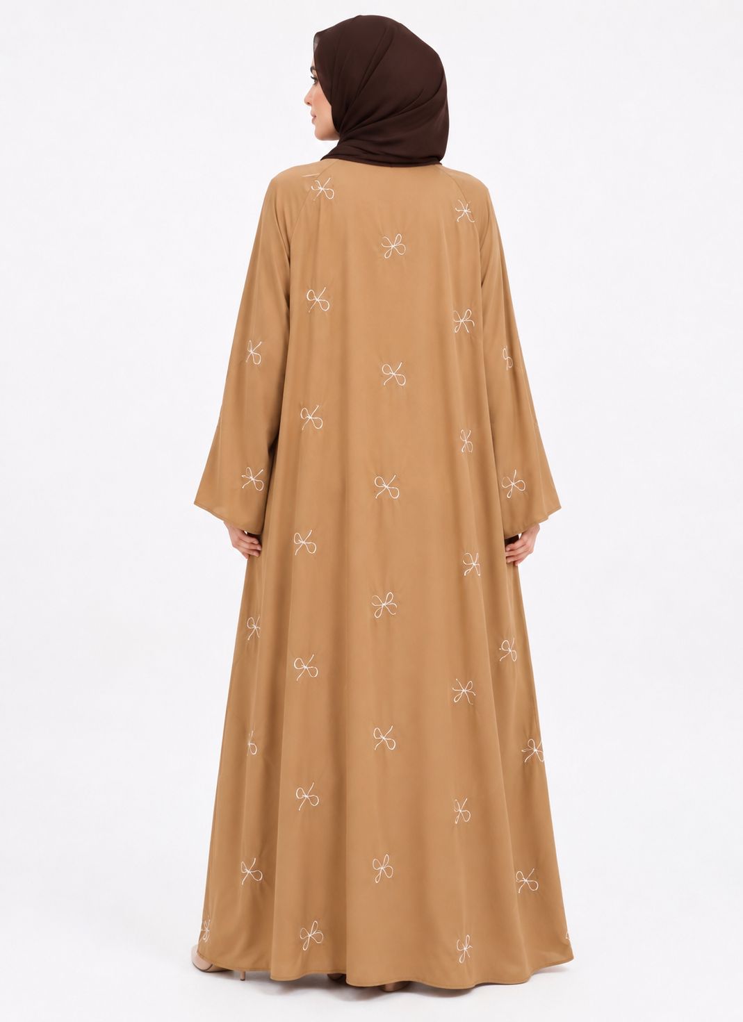 Premium Camel Brown Embroidered Abaya – Elegant Modest Maxi Dress for women