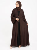 Premium Dark Brown Open Front Abaya – Elegant Modest Maxi Dress for Women
