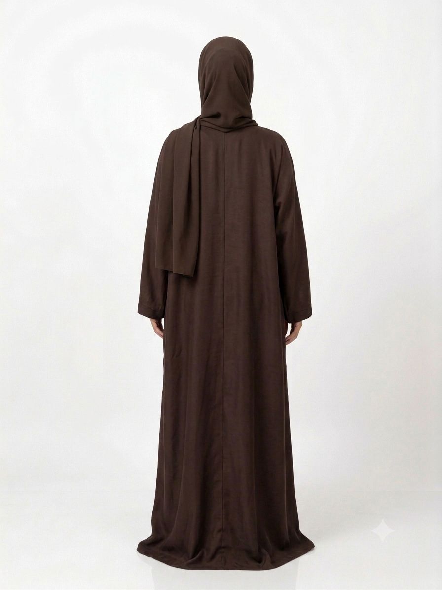 Premium Dark Brown Open Front Abaya – Elegant Modest Maxi Dress for Women