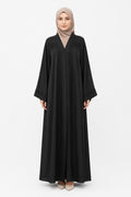 Premium Black Open Front Abaya with Embroidered Detail – Elegant Modest Maxi Dress for Women