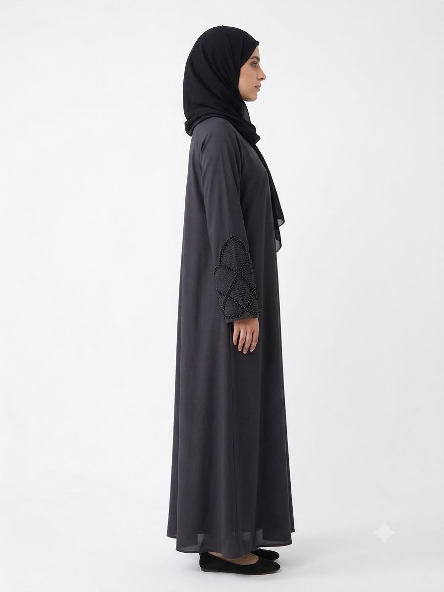 Modern Black Modest Dress with Embellished Bodice