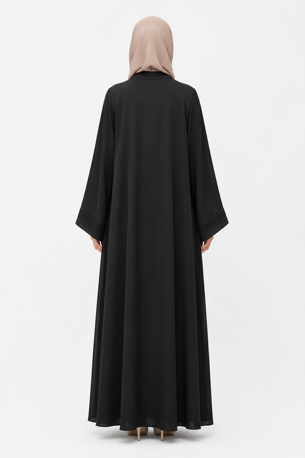Premium Black Open Front Abaya with Embroidered Detail – Elegant Modest Maxi Dress for Women