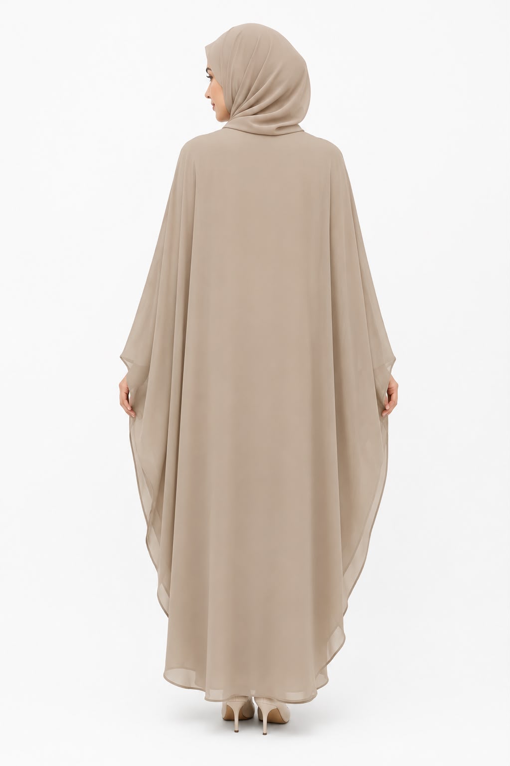 Elegant Beige Butterfly Sleeve Kaftan Abaya with Embellished Detail