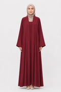 Elegant Maroon Open Front Abaya with Matching Inner Dress