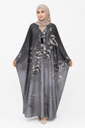 Elegant Grey Floral Butterfly Kaftan Abaya – Modest Luxury Wear