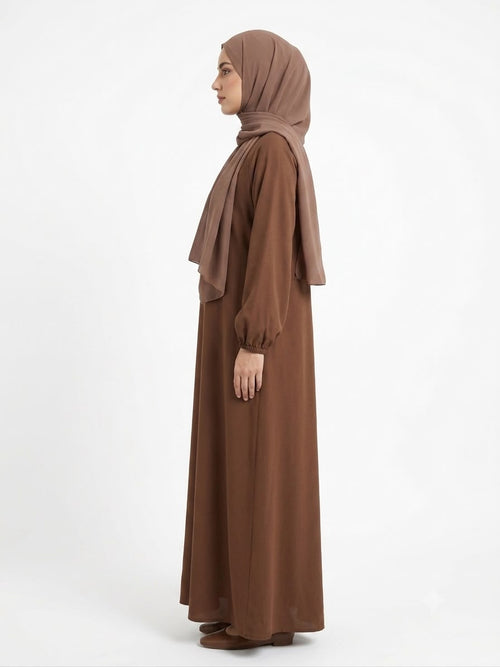 Classic Mocha Brown Closed Abaya – Elegant Everyday Wear