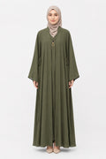 Premium Olive Green Open Front Abaya with Matching Inner Dress – Elegant 2-Piece Modest Set for Women