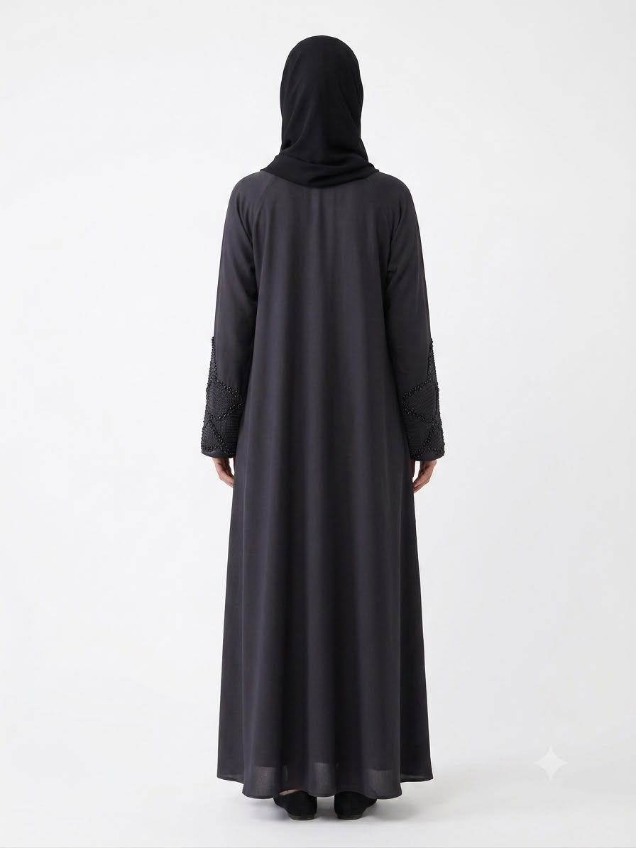 Modern Black Modest Dress with Embellished Bodice
