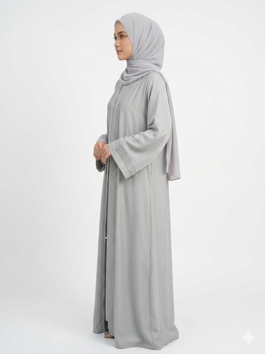 Light Grey Open Abaya Set – Elegant Women's Modest Wear | Zyra Wears