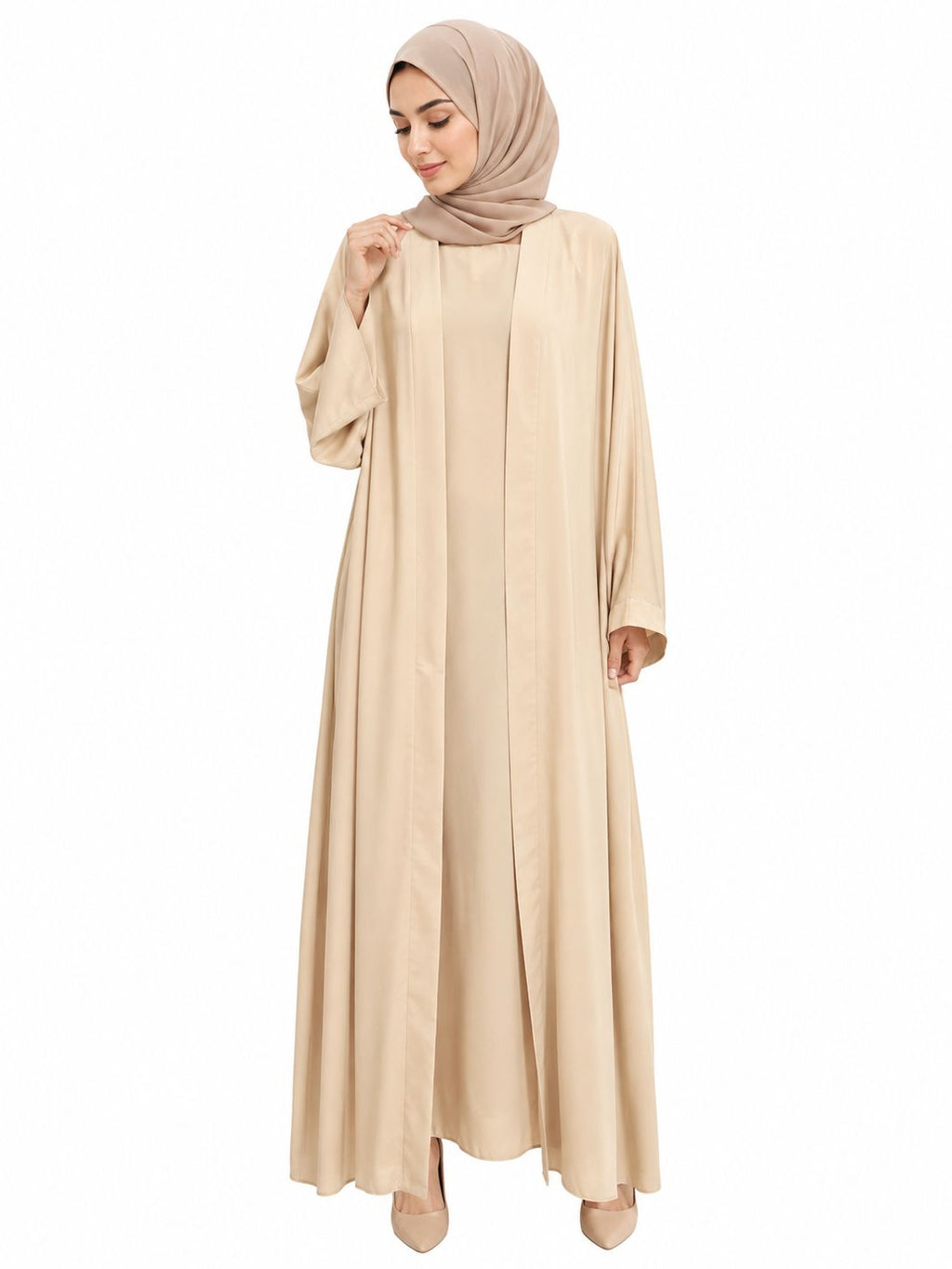 Premium Beige Modest Abaya with Free Matching Hijab – Elegant Islamic Maxi Dress for Women